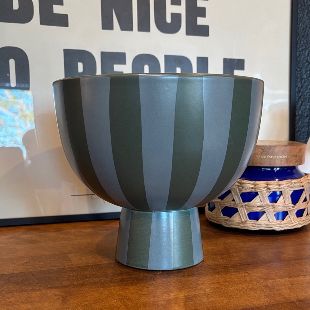 Cost Plus World Market Striped Gray and Green Vase
